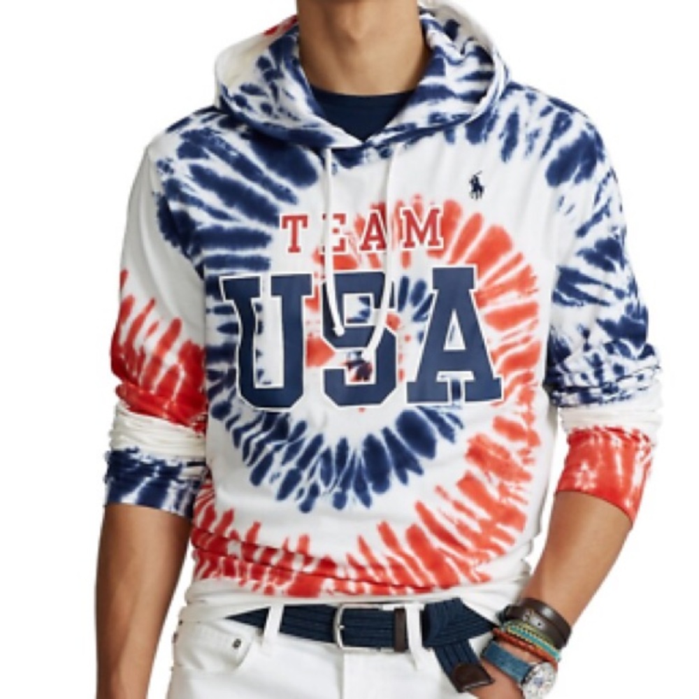 Polo Ralph Lauren TEAM USA Olympic 2020 Red, White & Blue Tie Dye Hoodie